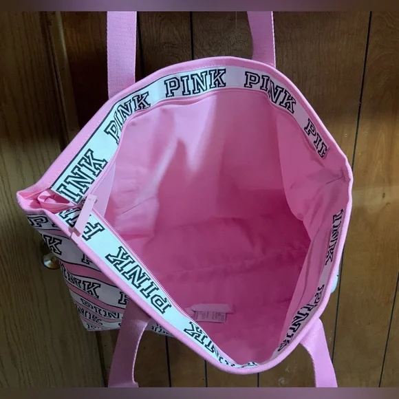 PINK Victoria's Secret Striped Tote in Pink and White - Picture 3 of 3
